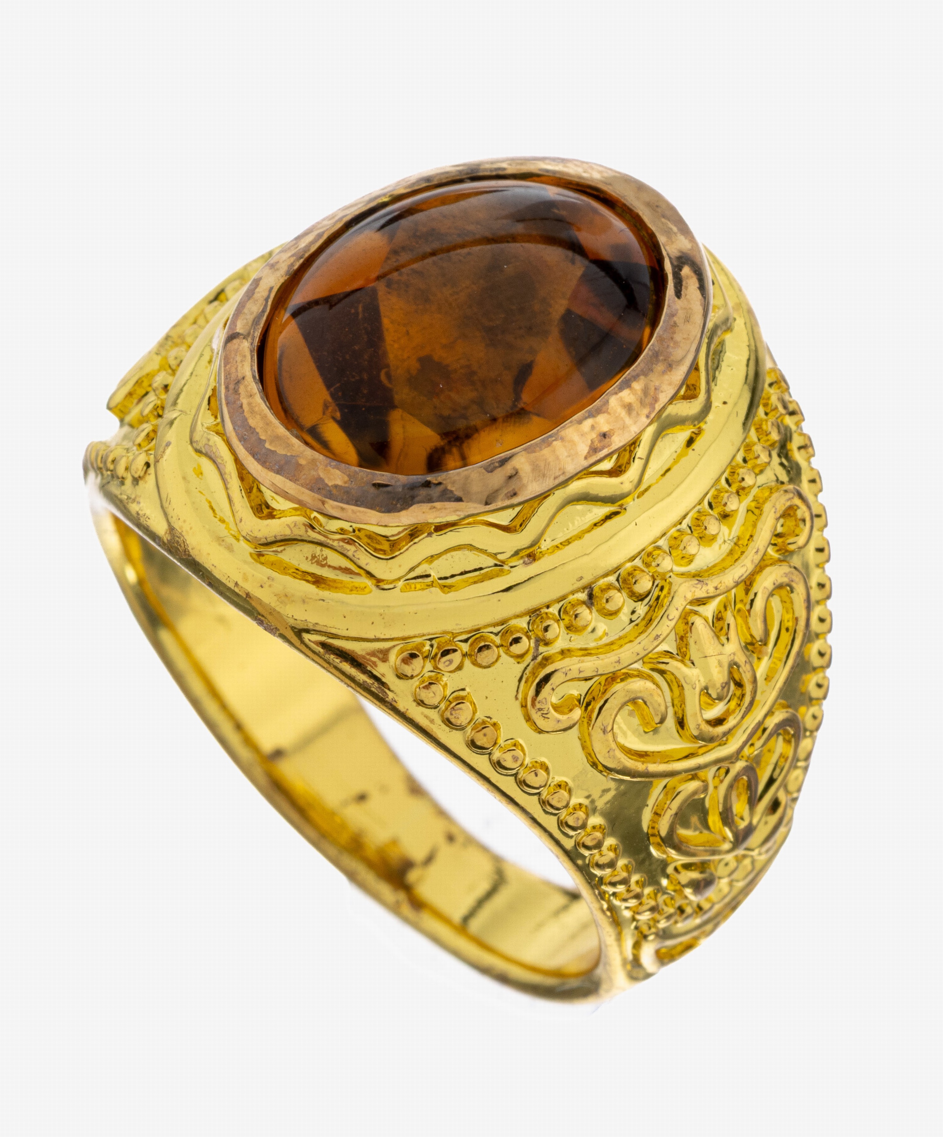 Image 27088055 - Citrin-Ring, Silber verg., Citrin im Bufftop-Schliff, Ringschultern abstrakt floral, RW ...