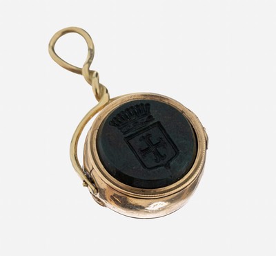 27088053a - 14 kt Gold Medaillon-Anhänger, GG 585/000, mittig drehbares Element, beide Seiten ...