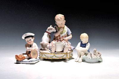 Image 3 Kinderfiguren, Karl Ens, Volkstedt, vor 1927, Porzellan, farbig staffiert, Knabe mit ...