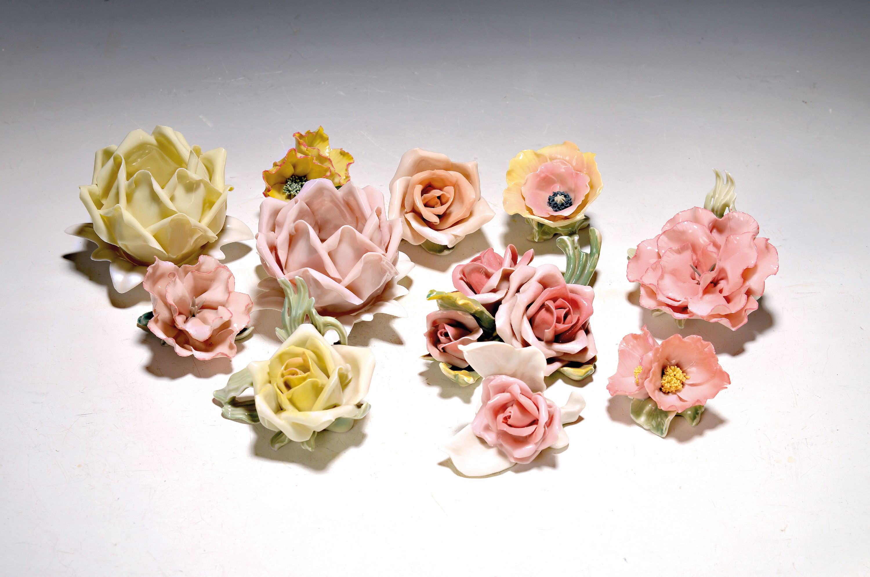 Image 27088214 - 23 Blüten als Tafelschmuck, Ens, Volkstedt, nach 1919, Porzellan, farbig staffiert, ...