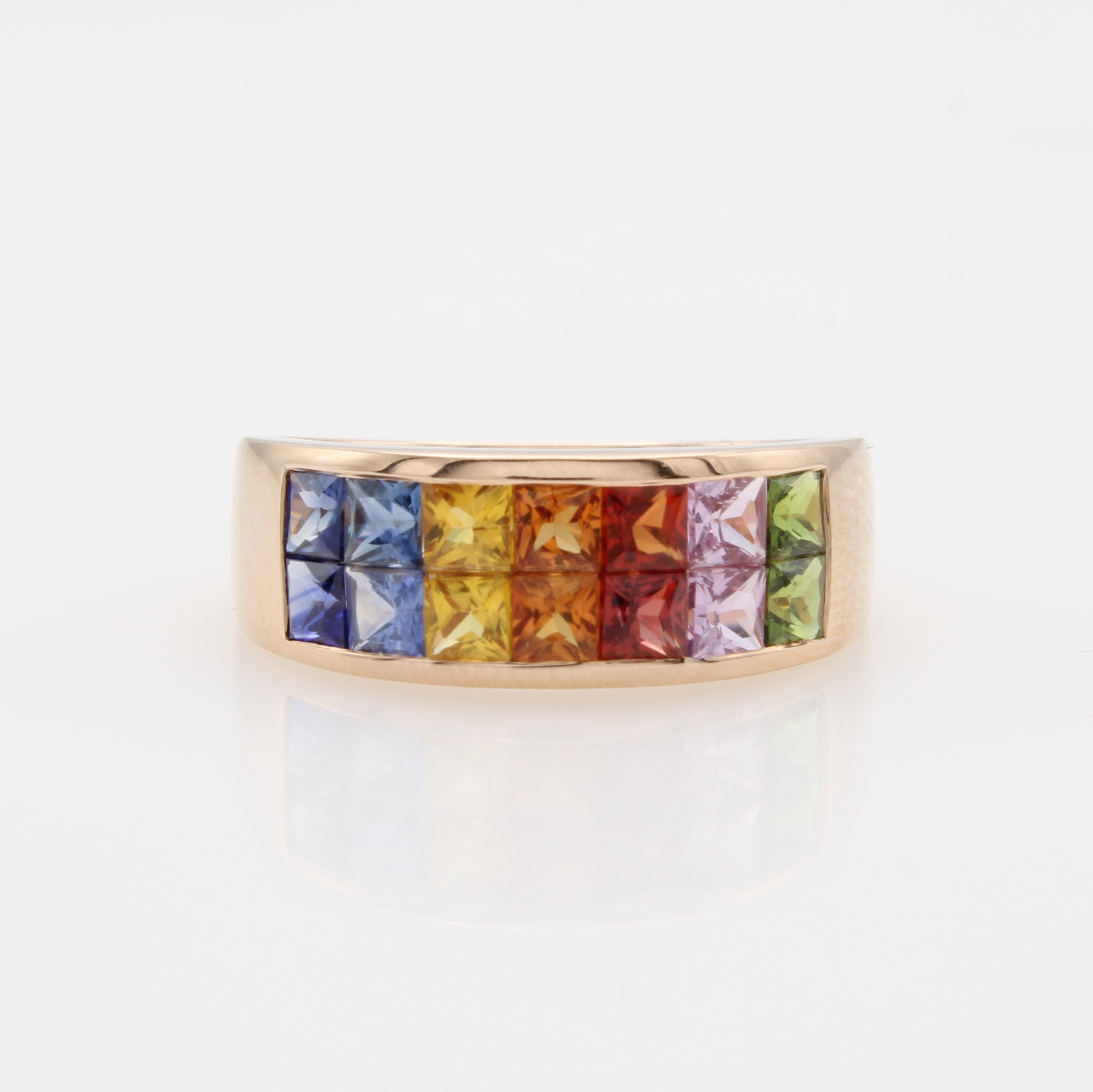 Image 27088538 - Ring ´Rainbow´ mit Saphiren, RoséG 585/000, 14 bunte Saphircarrées zus. ca. 2.03 ct, ...