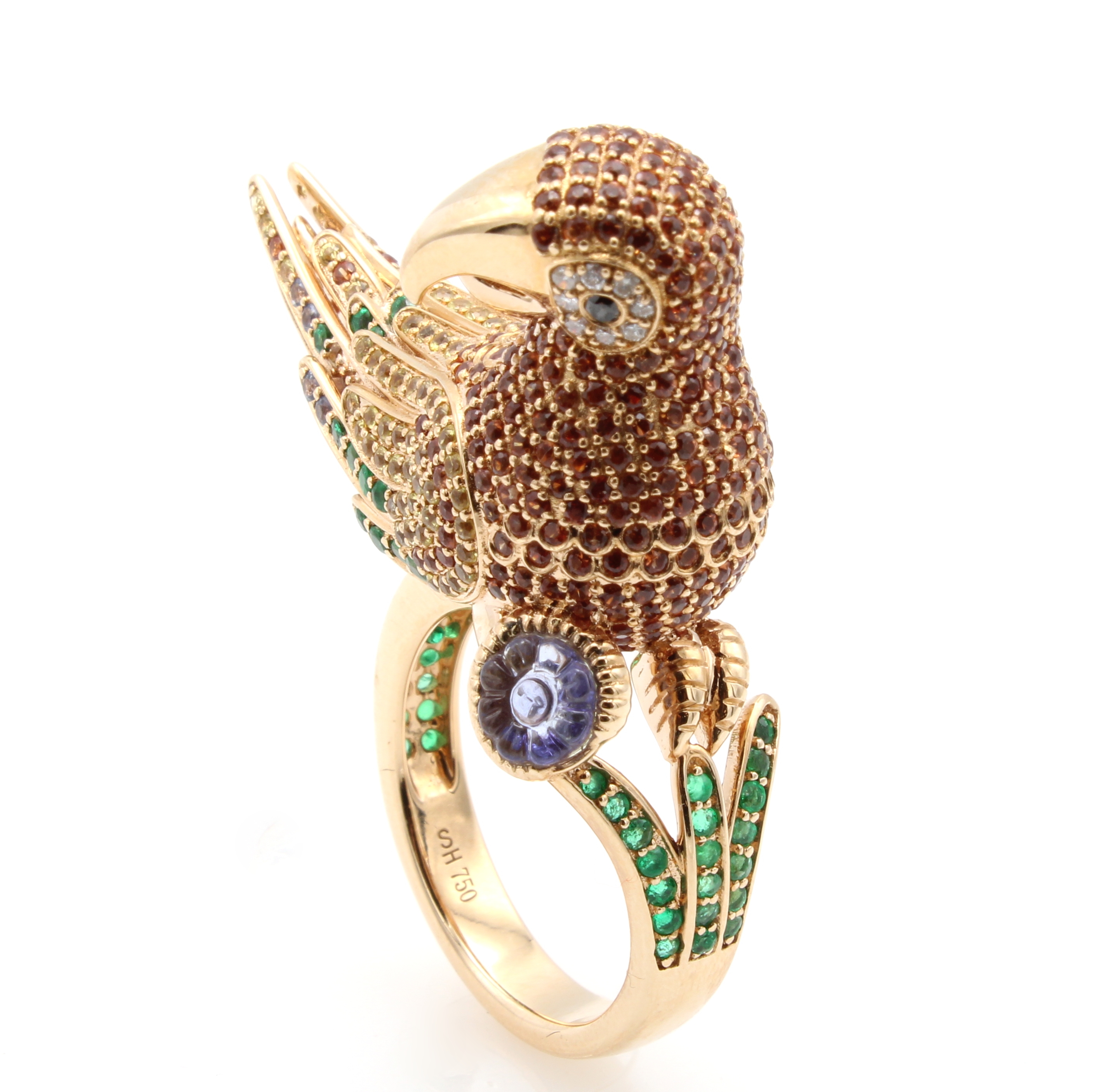 Image 27088545 - Ring ´Papagei´ mit Farbsteinen, Diamanten und Brillanten, RoséG 750/000, 18 Brill. ...