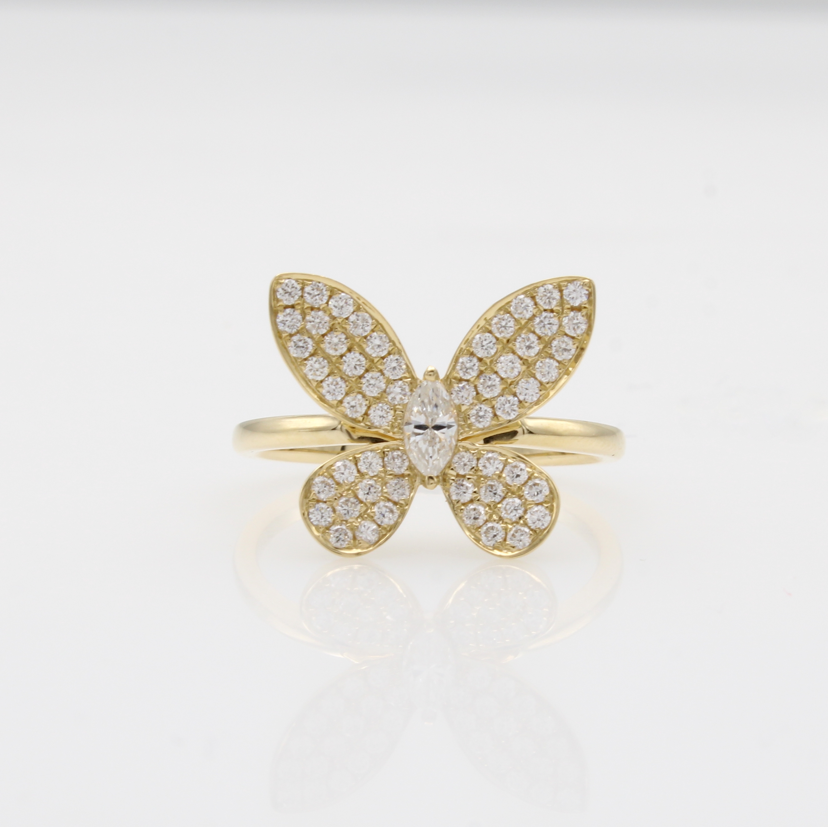 Image 27088562 - Ring mit Diamant und Brillanten ´Schmetterling´, GG 585/000, Diamantnav. ca.0.14 ct u. ...