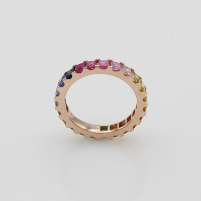 27088535a - Ring ´Rainbow´ mit Saphiren, RoséG 585/000, 23 bunte Saphire in versch. Farben u. Farb- ...