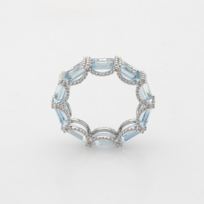 27088540a - Ring mit Aquamarinen, WG 585/000, 10 Aqua- marinbaguettes zus. ca. 5.55 ct, RW ca. 55 ...