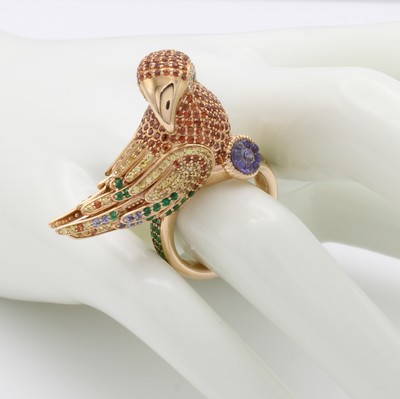 27088545a - Ring ´Papagei´ mit Farbsteinen, Diamanten und Brillanten, RoséG 750/000, 18 Brill. ...