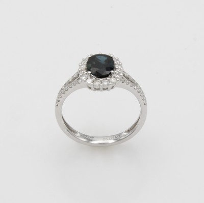 27088550a - Ring mit Brillanten und Saphir, WG 750/000, 48 Brill. zus. ca. 0.53 ct feines ...