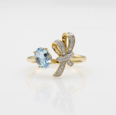 Image Ring mit Brillanten und Aquamarin, GG 585/ 000, ovaler Aquamarin ca. 0.63 ct, 23 Brill. ...