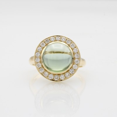 Image Ring mit Turmalin und Brillanten, GG 585/000, grüner Turmalincabochon ca. 5.43 ct, 22 ...