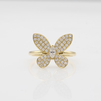 Image Ring mit Diamant und Brillanten ´Schmetterling´, GG 585/000, Diamantnav. ca.0.14 ct u. ...