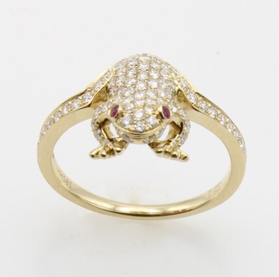 27088563a - Ring ´Frosch´ mit Brillanten und Rubinen, GG585/000, 81 Brill. zus. ca. 0.66 ct feines ...