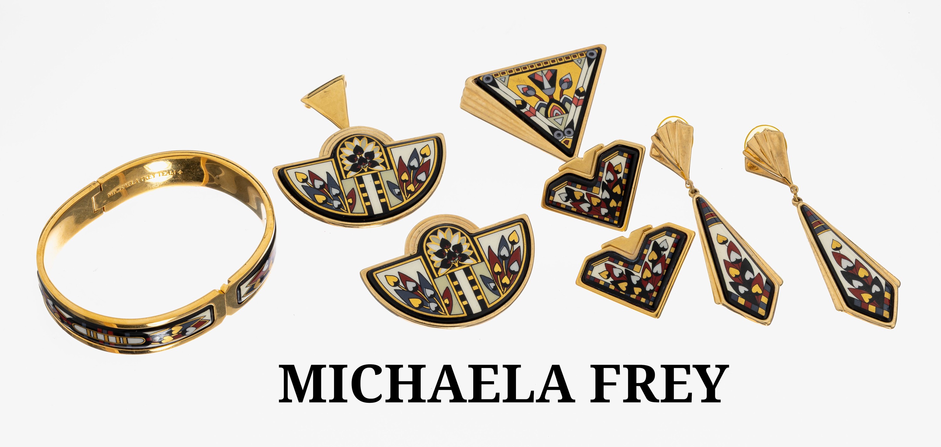 Image 27088791 - MICHAELA FREY Schmuckset, Metall verg., bunt emailliert, best. aus: Anhänger, ...