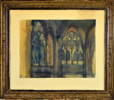 27088781k - Hanns Fay, 1888 Frankenthal-1957 Neustadt, Kircheninterieur, Tusche und Aquarell, rechts ...