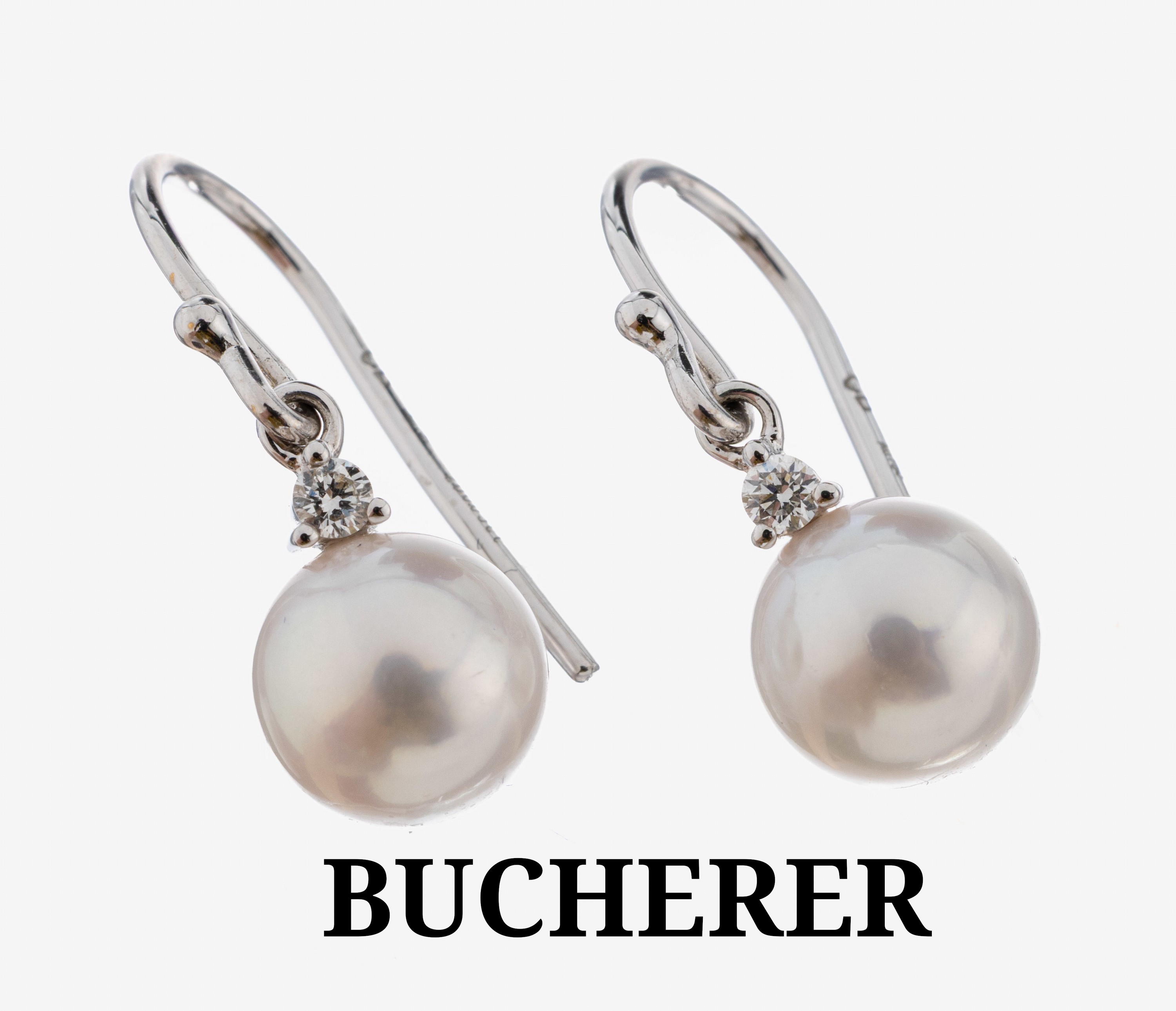 Image 27089289 - Paar 18 kt Gold BUCHERER Perl-Brillant- Ohrhänger, WG 750/000, 2 weiße Zuchtperlen,D. ...