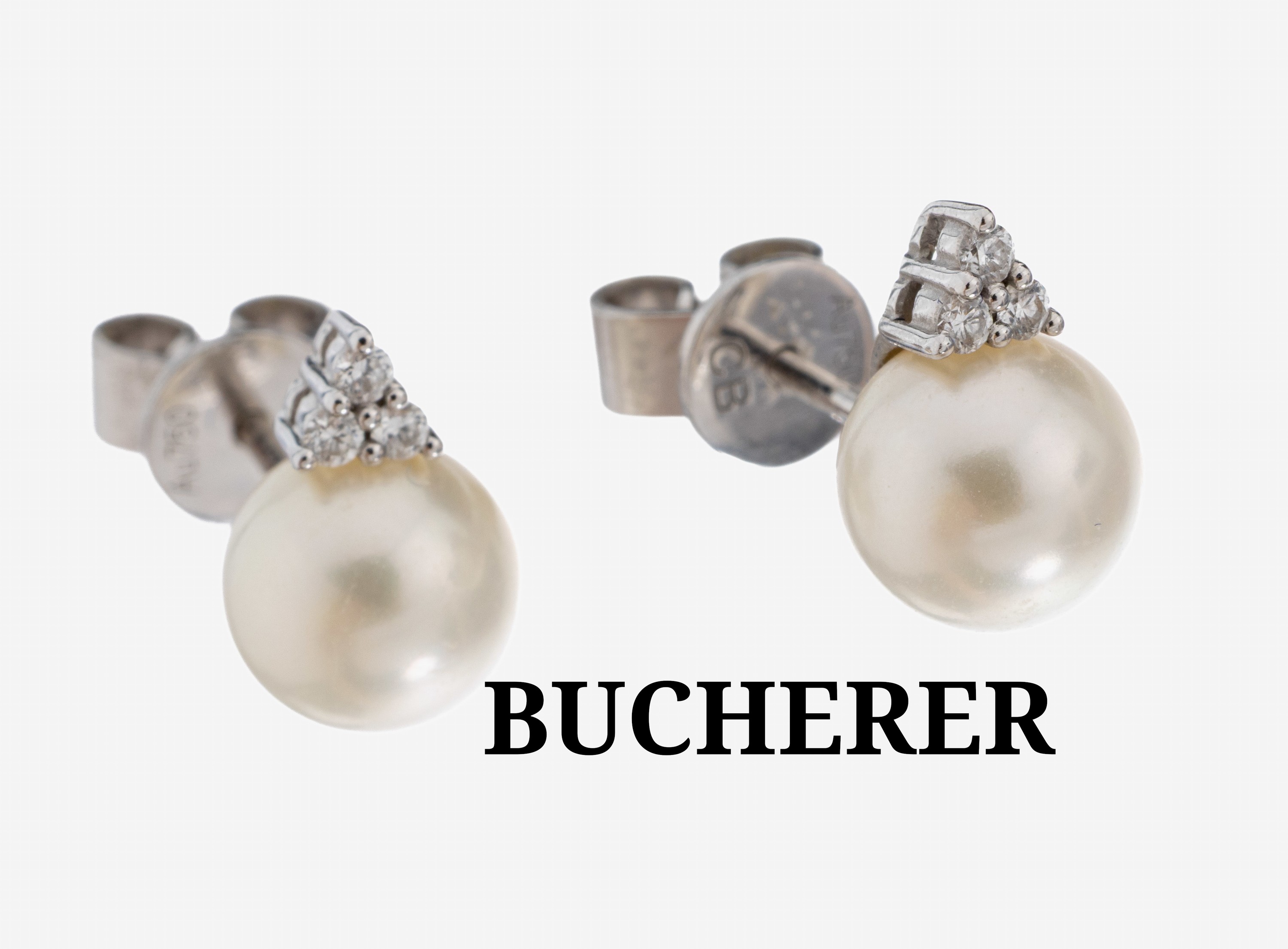 Image 27089290 - Paar 18 kt Gold BUCHERER Brillant-Perl- Ohrstecker, WG 750/000, 6 Brillanten zus. ca. ...