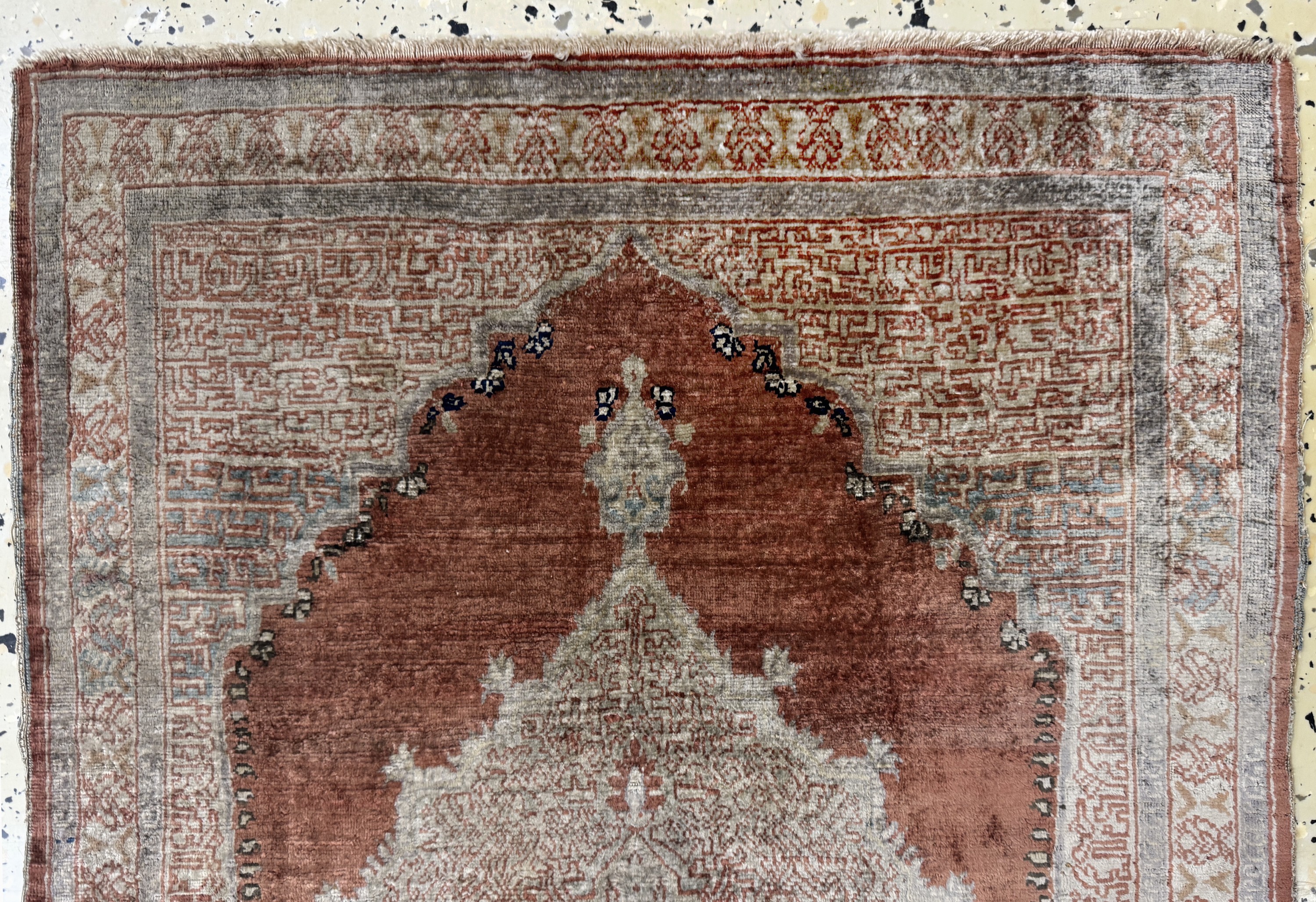 Detail a: Täbriz Seide"Hadji-Jalili", Persien, antik,19.Jhd, reine Naturseide, ca. 85 x 55 cm, EHZ:2-3