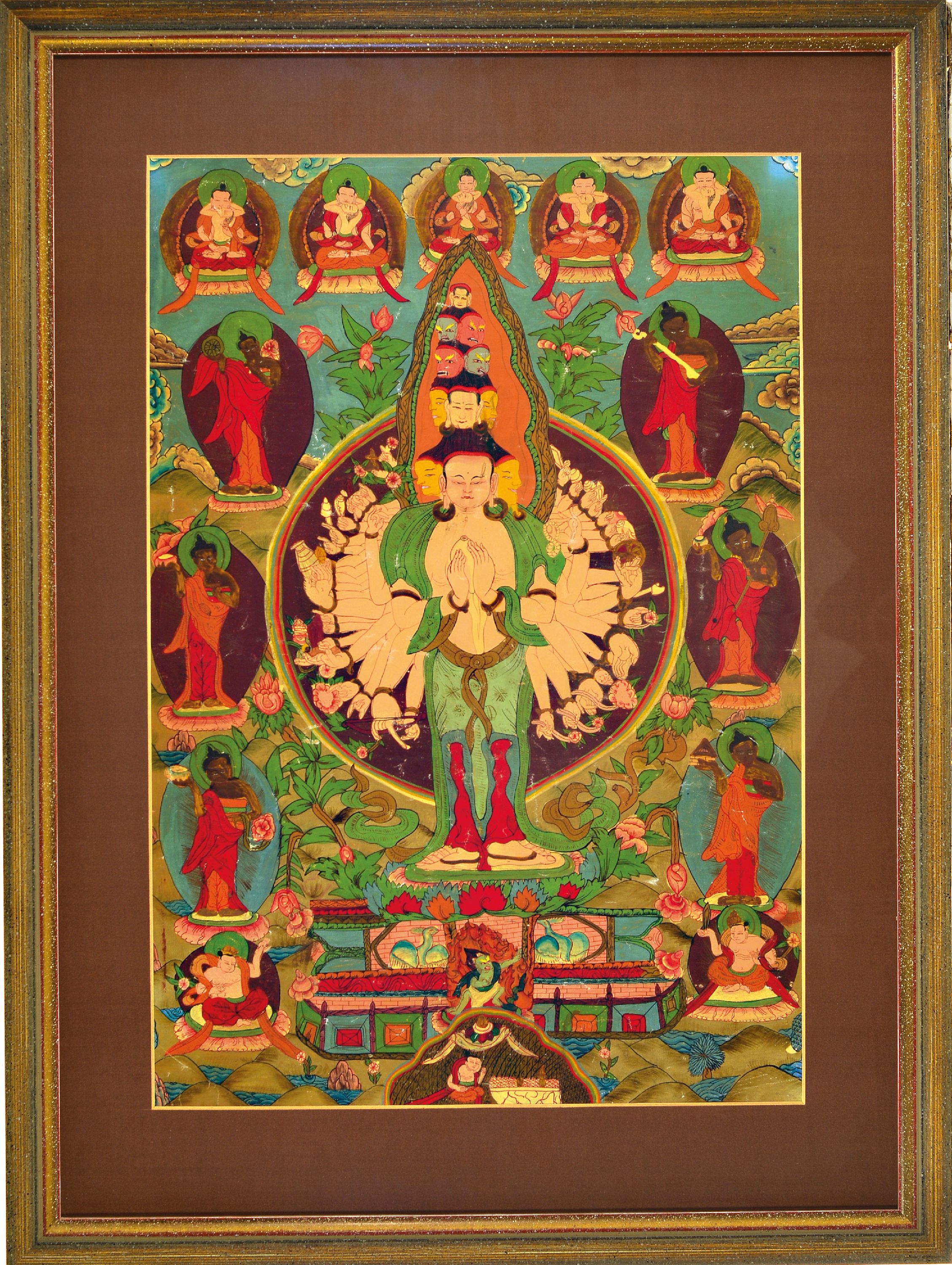 Image 27089709 - 2 Thangka, wohl Nepal 20. Jh., ca. 59 x 42 cm und 60 x 40 cm, unter Glas, Rahmen ca. 80 ...
