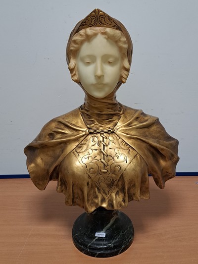 27090879a - Gustave van Vaerenbergh, 1873-1927, Büste der Jeanne D´Arc, Gesicht aus Alabaster, ...