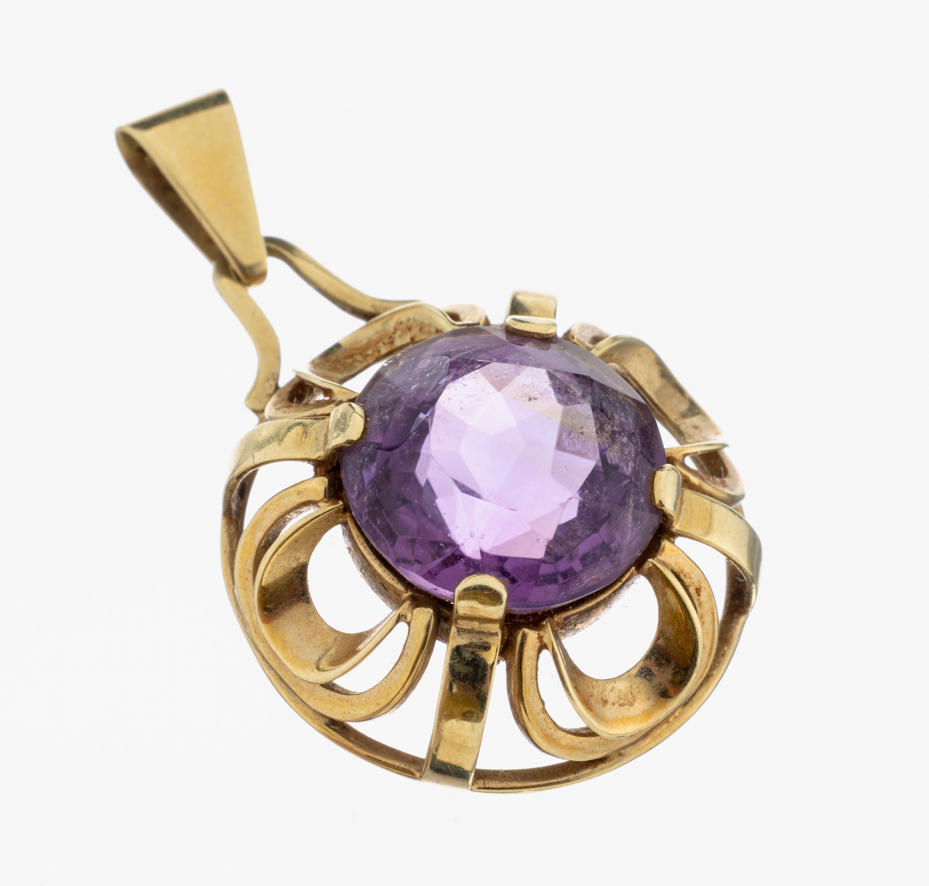Image 27090980 - 14 kt Gold Amethyst-Anhänger, 1950er Jahre, GG 585/000, rundfacett. Amethyst ca. 6.0 ...
