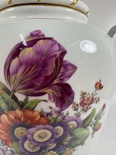 27090987b - Large potpourri vase, Fürstenberg, 20th century, porcelain, colorful floral bouquet ...