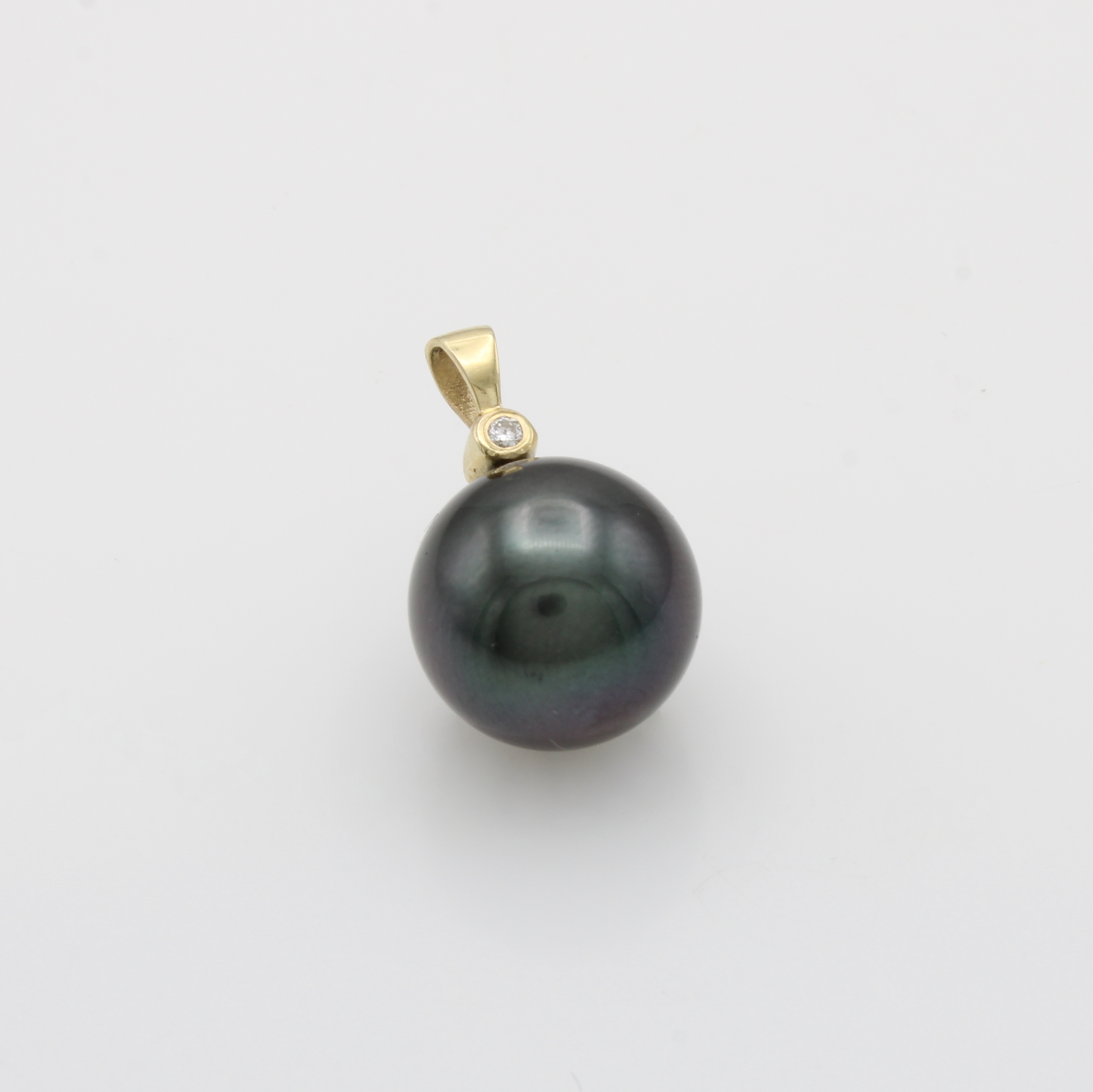 Image 27091041 - Anhänger mit Tahitizuchtperle und Diamant, GG 585/000, fast schwarze Perle ca. 13 mm, ...