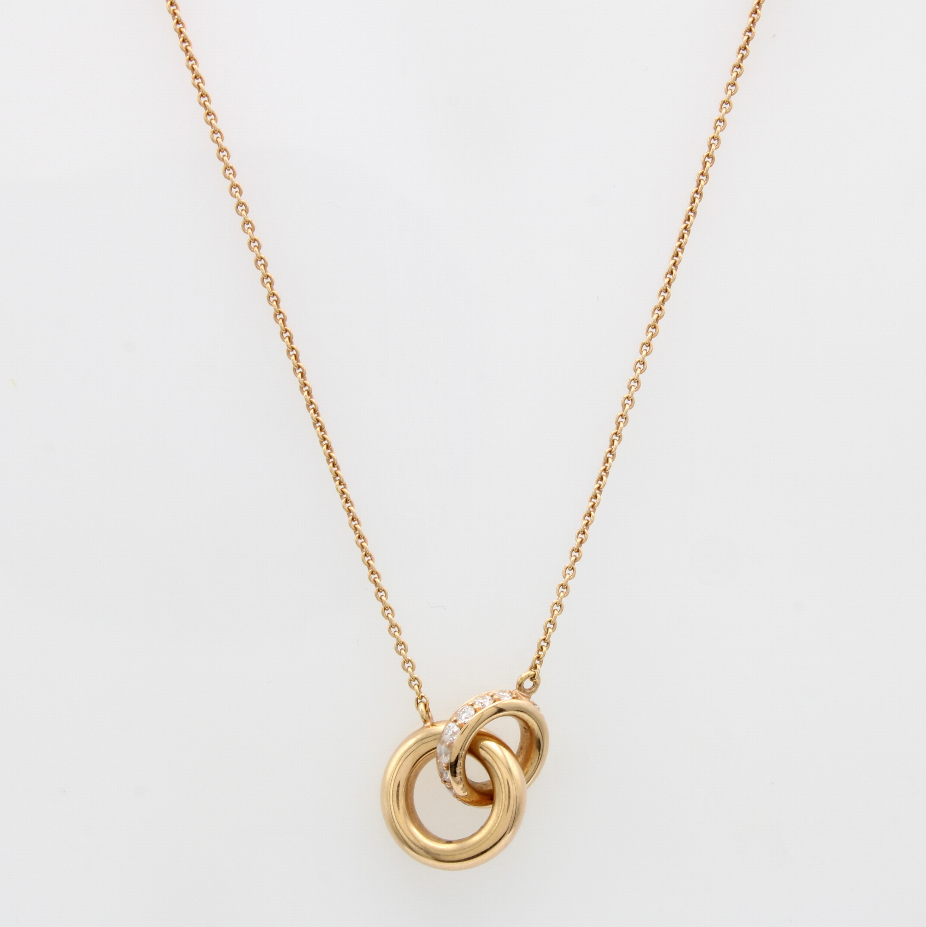 Image 27091070 - Collier mit Brillanten, RG 750/000, zwei verschlungene Ringe, einer bes. m. Brill. ...