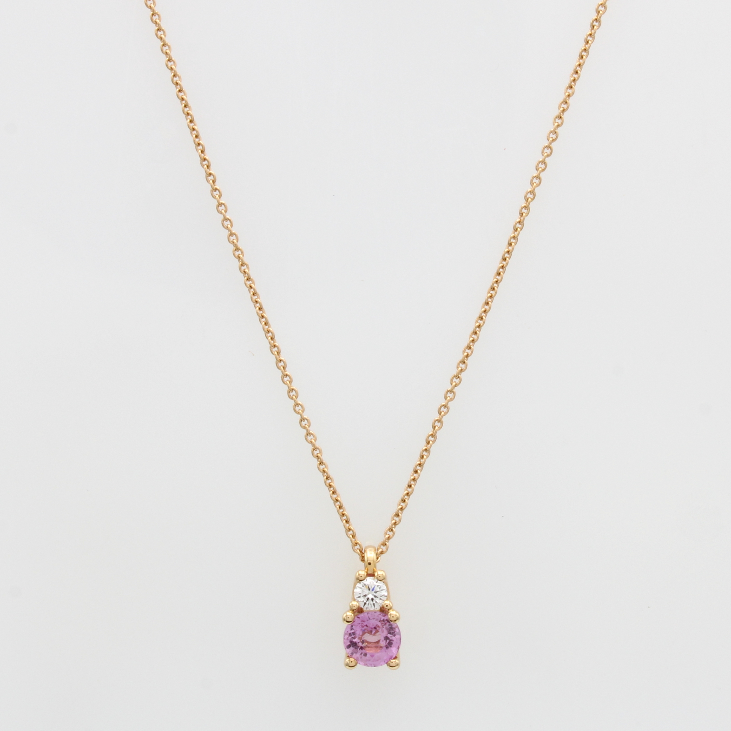 Image 27091080 - Collier mit Saphir und Brillant, RG 750/000,fac., pinkfarb. Saphir ca. 0.50 ct, 1 Brill. ...