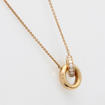 27091070a - Collier mit Brillanten, RG 750/000, zwei verschlungene Ringe, einer bes. m. Brill. ...