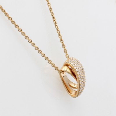 27091078a - Anhänger mit Brillanten an Kette, RG 750/000, überkreuztes Design, 83 Brill. zus. ca. ...