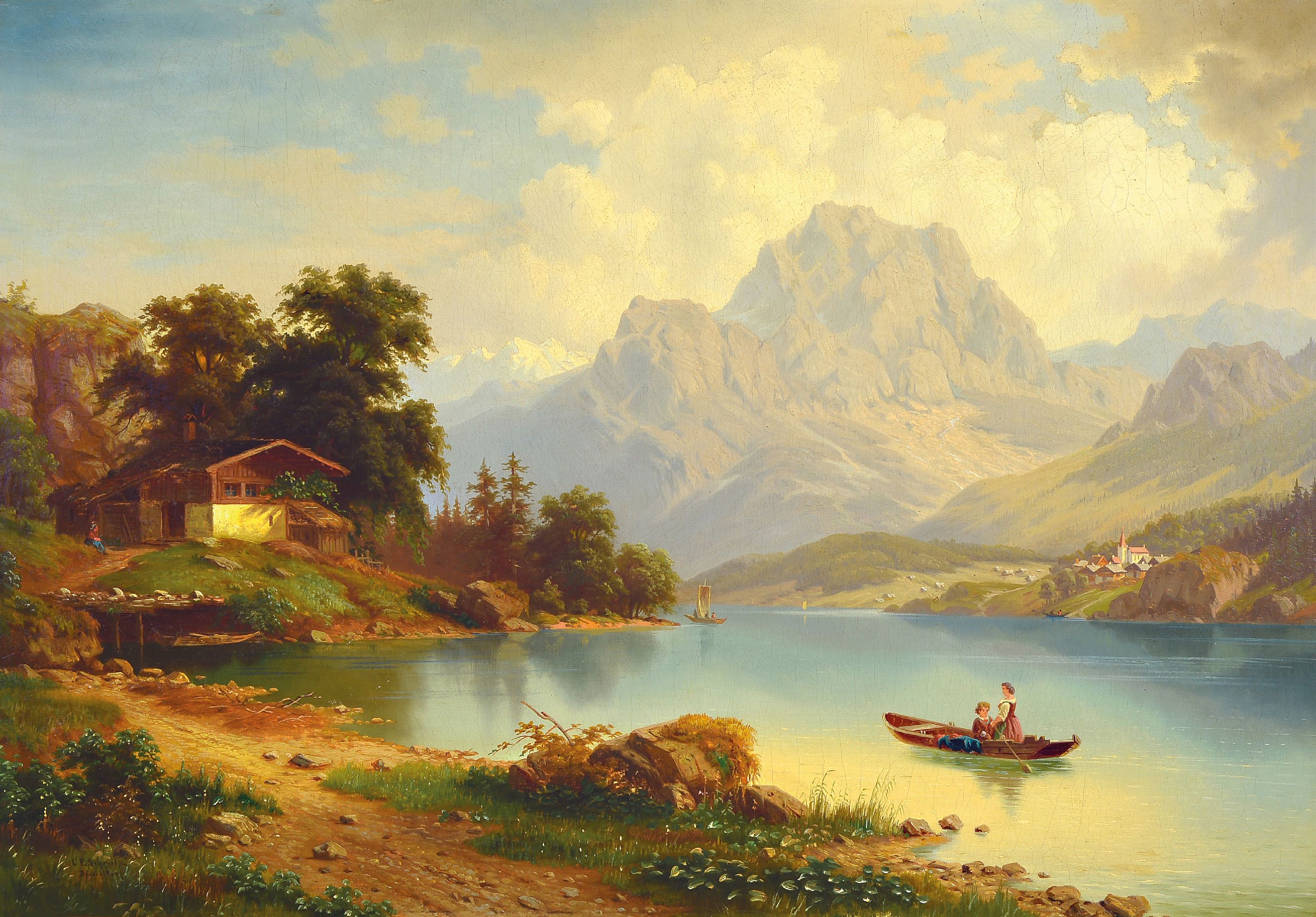 Image 27091440 - Carl Ludwig Schmitz, 1817-1859 Düsseldorf, Partie am Vierwaldstätter See, Öl/Lwd, ...