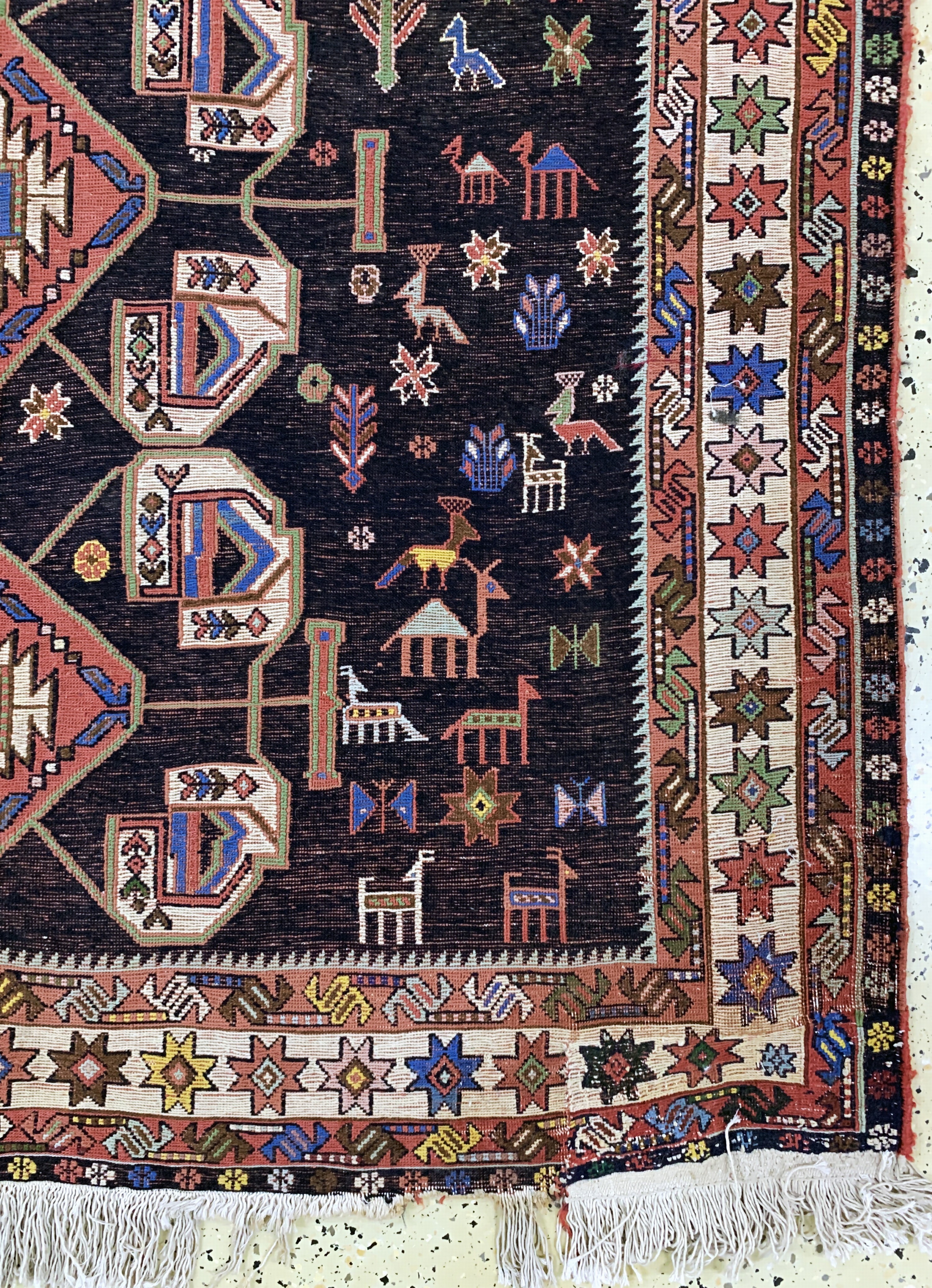 Detail a: Sumakh alt, Azerbaijan, Mitte 20.Jhd, Wolleauf Baumwolle, ca. 195 x 143 cm, EHZ: 2(restauriert)