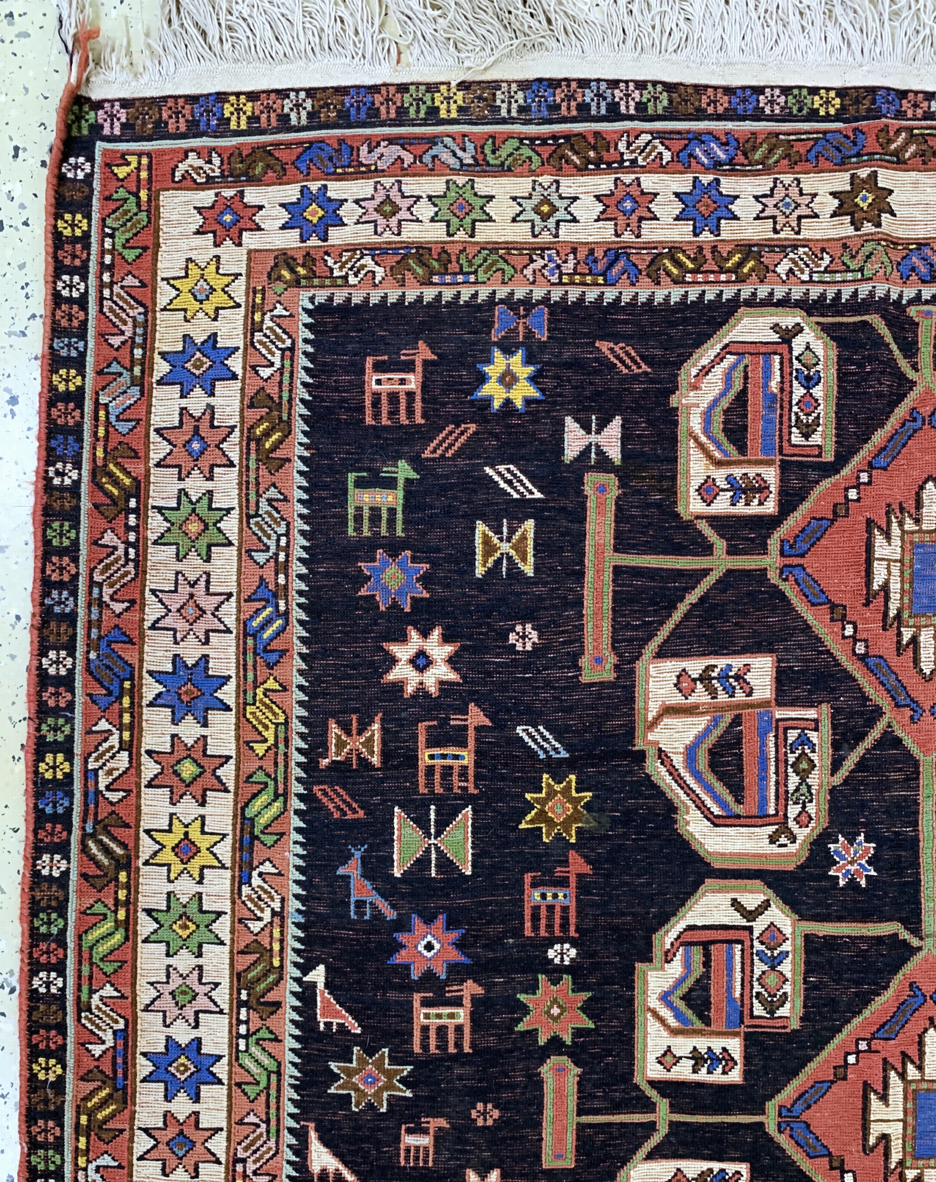 Detail c: Sumakh alt, Azerbaijan, Mitte 20.Jhd, Wolleauf Baumwolle, ca. 195 x 143 cm, EHZ: 2(restauriert)
