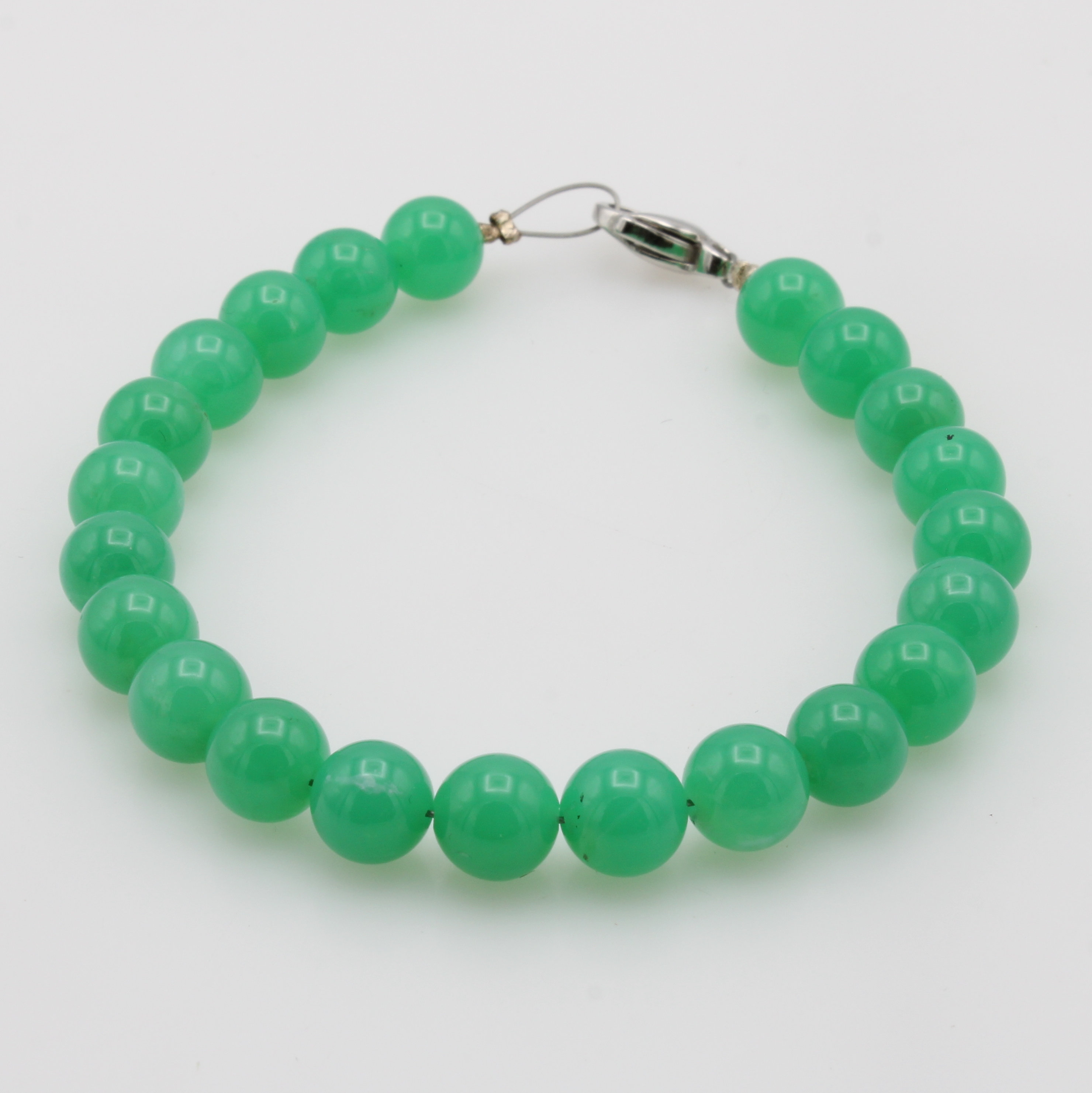Image 27091482 - Chrysoprasarmband, Karabinerschl. WG 585/000, Kugeld. ca. 7.5-8 mm, L. ca. 20 cm ...