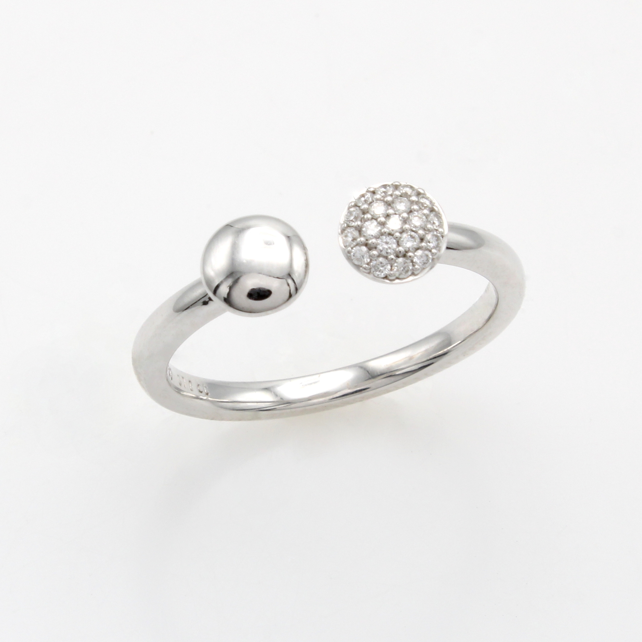 Image 27091489 - Ring mit Brillanten, WG 750/000, offen gearb., 2 runde Elemente, eines bes. m. ...