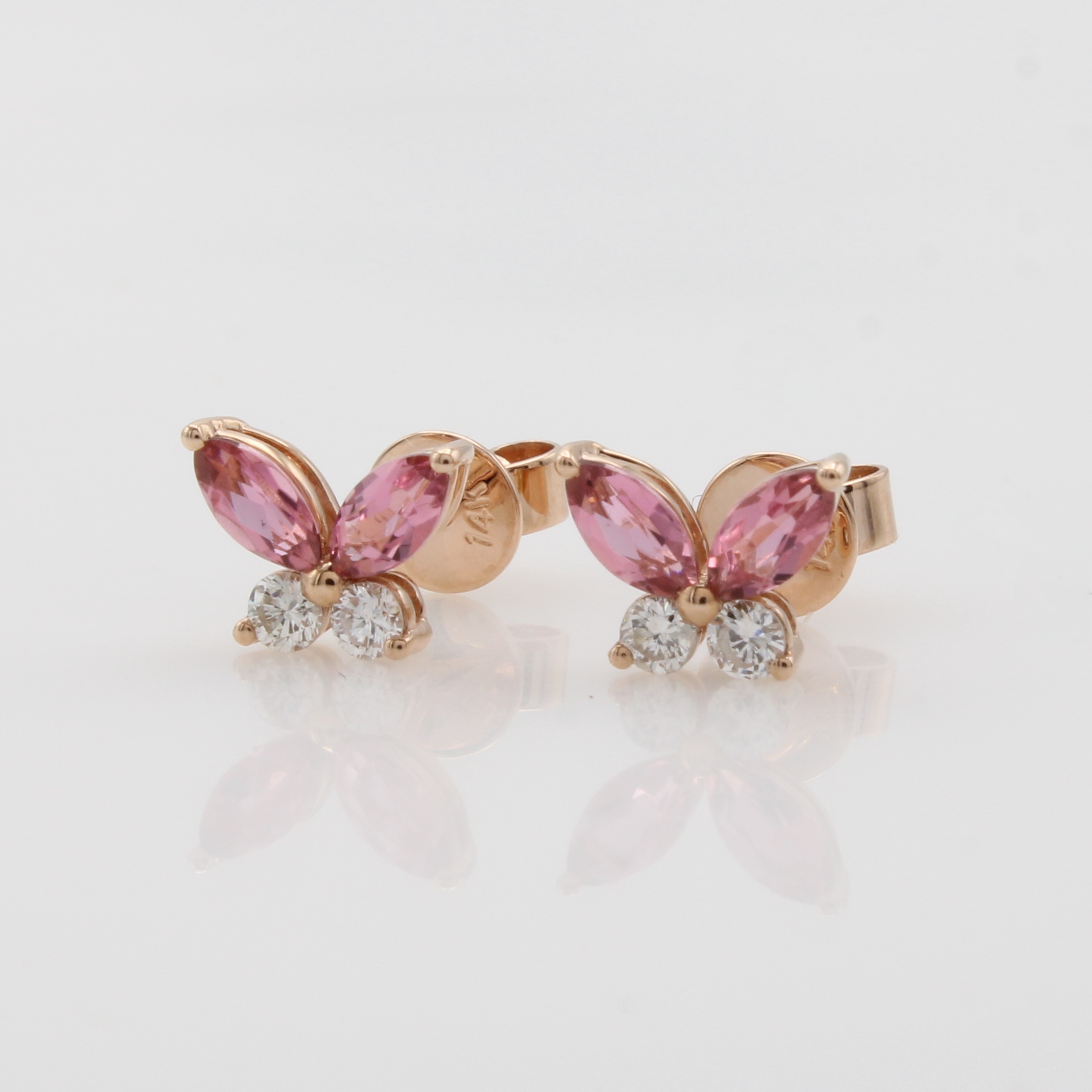 Image 27091496 - Paar Ohrstecker mit Brillanten und Turmalinen, RoséG 585/000, 4 Brill. zus. ca. 0.19 ct ...