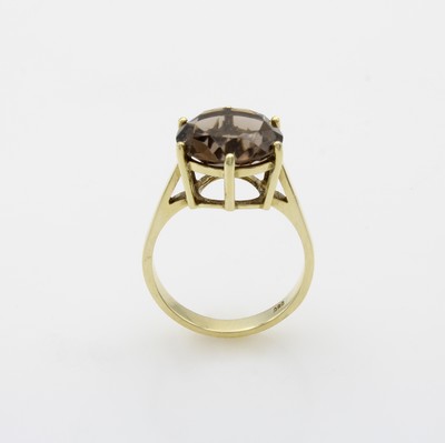 27091452a - Ring mit Rauchquarz, GG 585/000, runder Rauchquarz ca. 12 mm in Krappenfassung, RW ca. ...