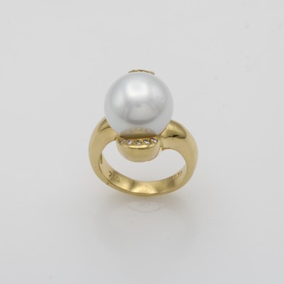 27091457a - Ring mit Südseezuchtperle und Brillanten, GG 750/000, weiße Perle ca. 15 mm, Brill. ...