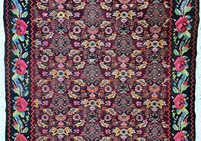 27091484b - Karabagh Kelim alt, Kaukasus, Anfang 20.Jhd, Wolle auf Wolle, ca. 370 x 150 cm, EHZ: 2 ...