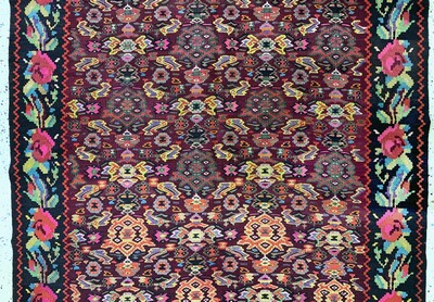 27091484c - Karabagh Kelim alt, Kaukasus, Anfang 20.Jhd, Wolle auf Wolle, ca. 370 x 150 cm, EHZ: 2 ...