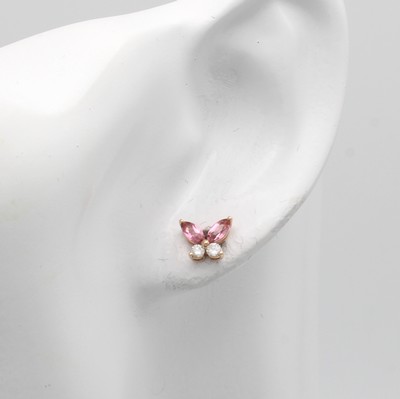 27091496a - Paar Ohrstecker mit Brillanten und Turmalinen, RoséG 585/000, 4 Brill. zus. ca. 0.19 ct ...