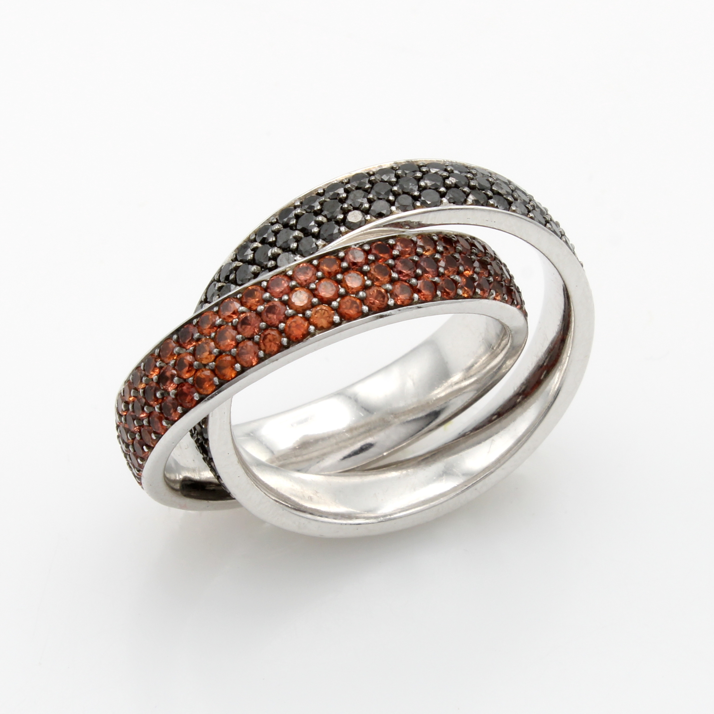 Image 27091502 - 2-reihiger Ring mit Saphiren und Diamanten, WG 750/000, 1 Ring voll bes. m. orangefarb. ...