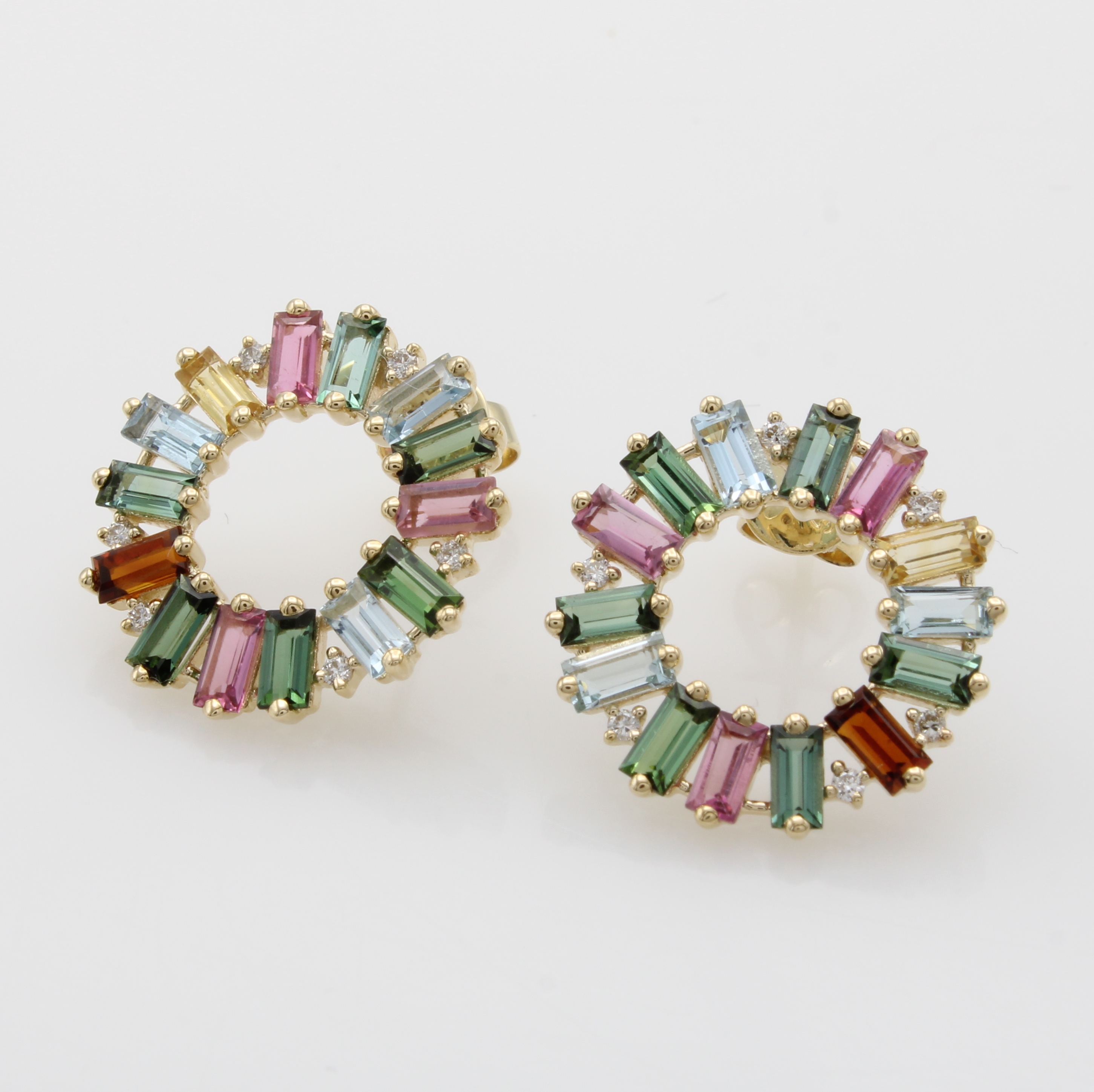 Image 27091510 - Paar Ohrstecker mit Farbsteinen und Brillanten, GG 585/000, Turmaline zus. ca. 2.14 ct, ...