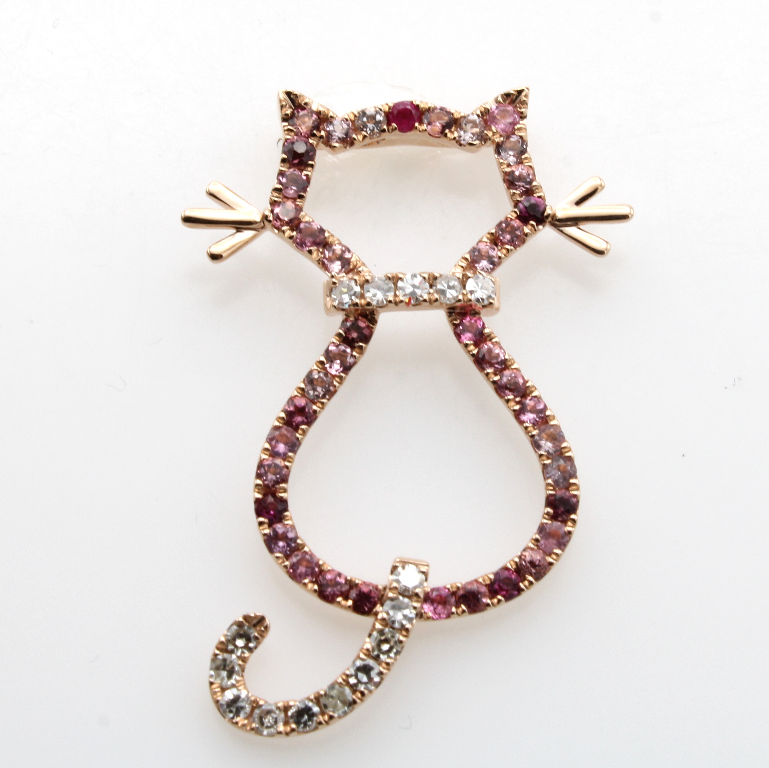 Image 27091533 - Anhänger ´Katze´ mit Brillanten und Turmalinen, RoséG 585/000, 15 Brill. zus. ca. 0.35 ...