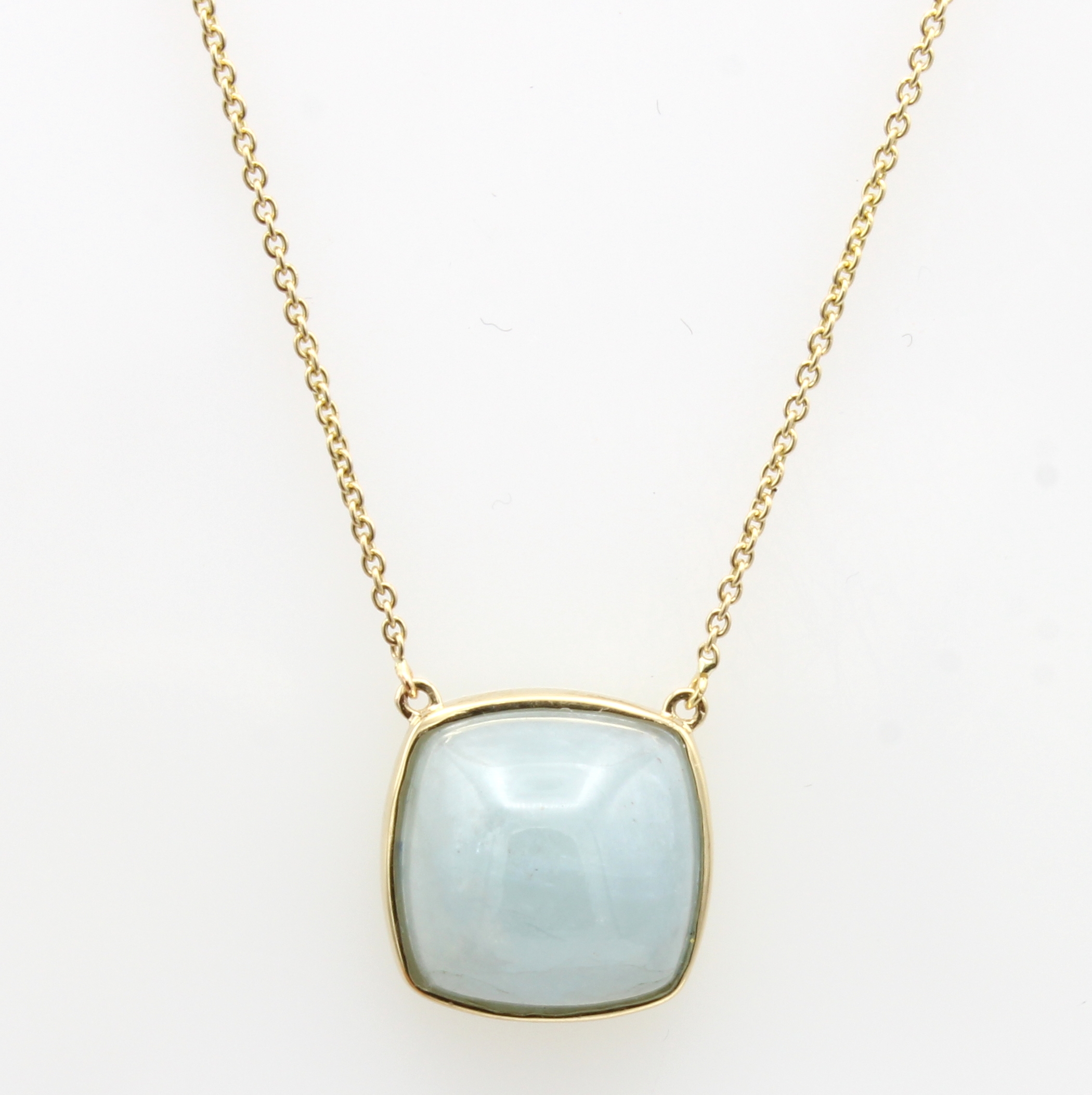 Image 27091554 - Collier mit Aquamarin, GG 585/000, Aquama- rincabochon ca. 9.04 ct, in L. ca. 42 u. 45 ...
