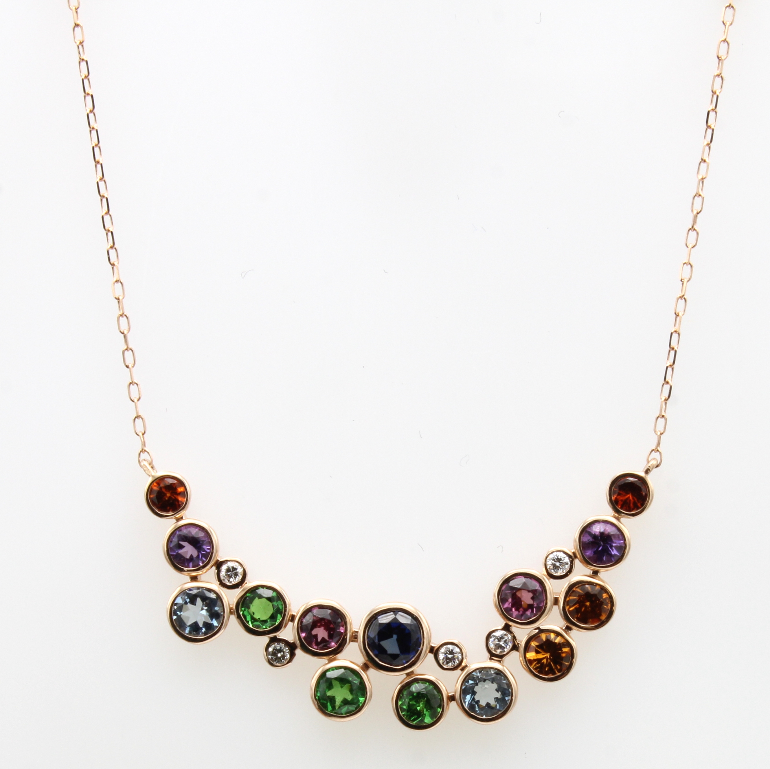 Image 27091555 - Collier mit Farbsteinen und Brillanten, RoséG 585/000, Rhodolithe, Aquamarine, ...