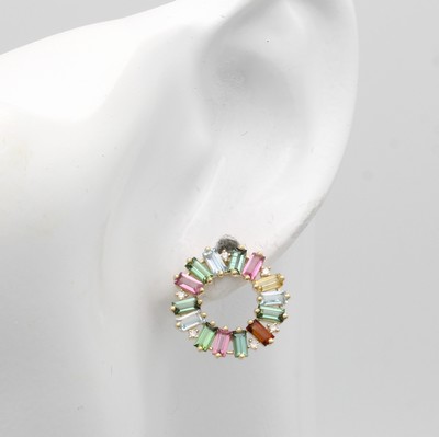 27091510a - Paar Ohrstecker mit Farbsteinen und Brillanten, GG 585/000, Turmaline zus. ca. 2.14 ct, ...