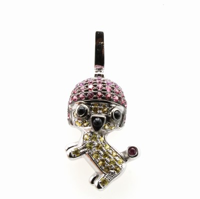 27091525a - Anhänger ´Chihuahua´ mit Saphiren und Onyxen, WG 750/000, 57 Saphire zus. ca. 0.83ct, ...