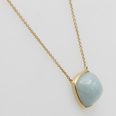 27091554a - Collier mit Aquamarin, GG 585/000, Aquama- rincabochon ca. 9.04 ct, in L. ca. 42 u. 45 ...