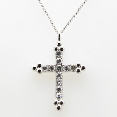 Image Kreuzanhänger mit Brillanten an Kette, WG 750/000, 11 Brill. zus. ca. 0.58 ct feines ...