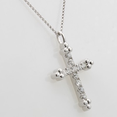 27092399a - Kreuzanhänger mit Brillanten an Kette, WG 750/000, 11 Brill. zus. ca. 0.58 ct feines ...